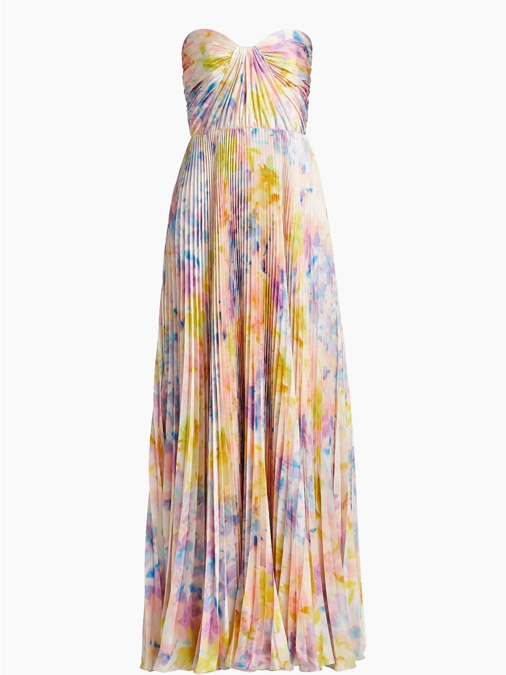 Naomi Abstract Print Satin Strapless Gown In Spring Lillies